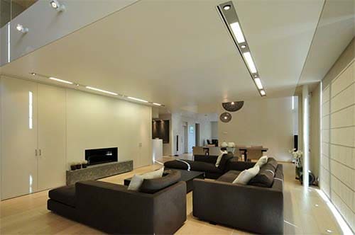 Living room with stretch ceiling